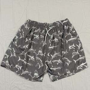 Uzzi Activewear Men's Microfiber Shark Print Fast-Dry Swim Trunks - Gray